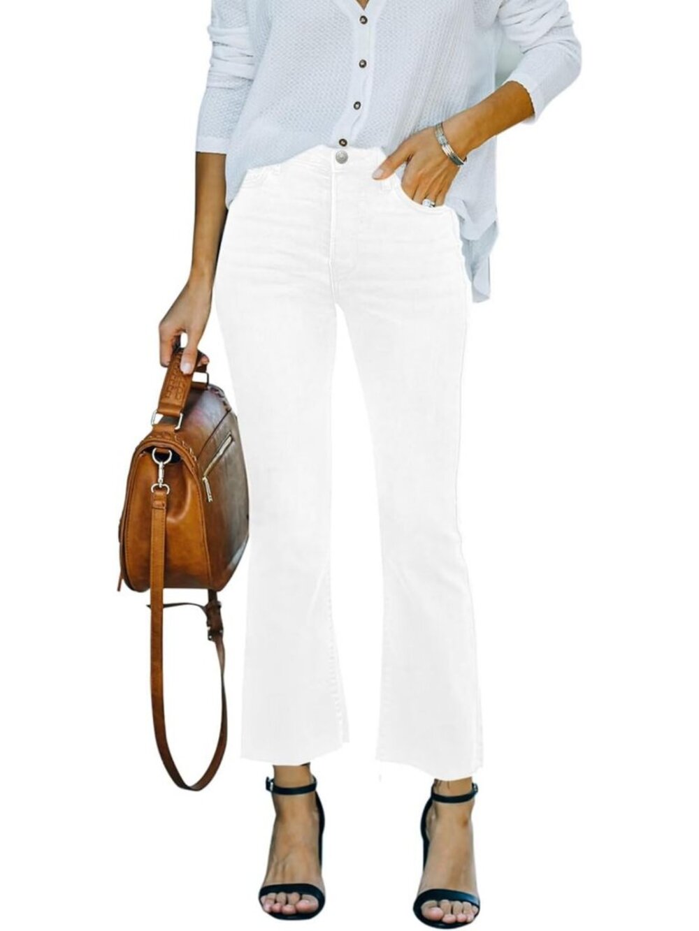 High Rise Stretch Flare Jeans for Women | Raw Hem Denim Pants, Trendy Fit